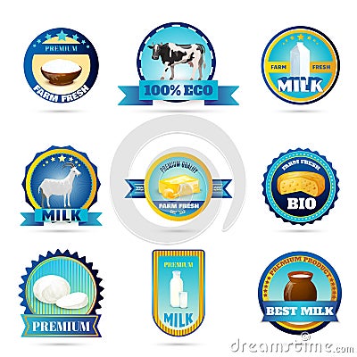 Eco farm milk dairy products labels Vector Illustration