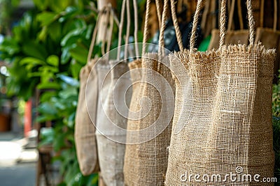 Eco friendly bag design, made of sustainable natural fibers like cotton, jute, or hemp. Reusable shopping tote promotes a green Stock Photo