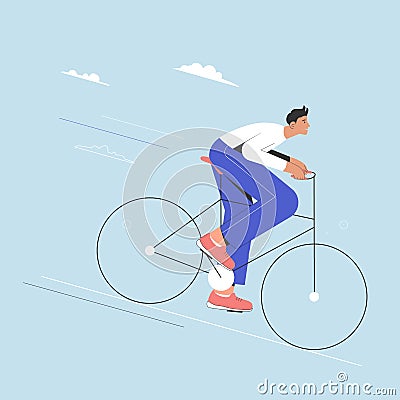 Eco friendly bike concpet. Male hipster riding bicycle. Vector flat cartoon illustration Vector Illustration