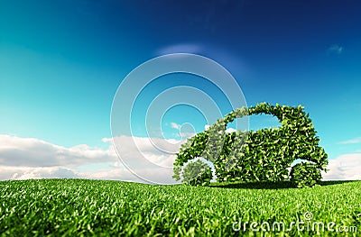 Eco friendly car development, clear ecology driving, no pollution and emmission transportation concept. 3d rendering of green car Stock Photo