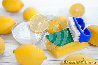 Eco-friendly cleaner, lemon and baking soda Stock Photo