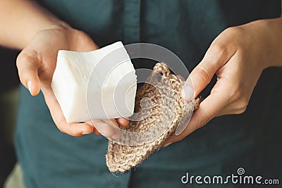 Eco-friendly cleaning kit in the woman`s hand Stock Photo