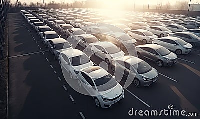 Eco-friendly commute: electric cars charging on company parking lot Stock Photo