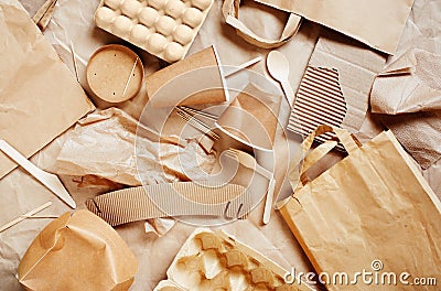 Eco-friendly disposable packaging, paper and cardboard waste Stock Photo