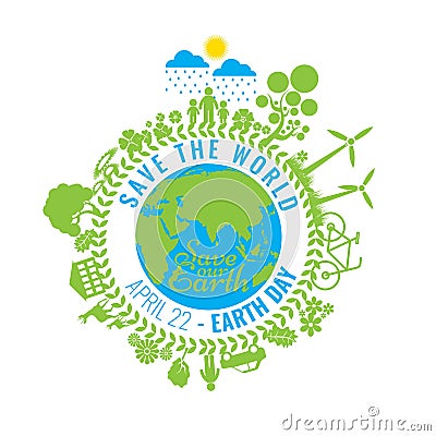 Eco Friendly, green energy concept, vector illustration. Earth day Vector Illustration