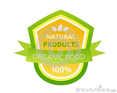 Eco-friendly 100 guaranteed natural products, food market, farm, biological label. Vector Illustration