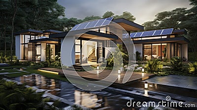 Eco-Friendly Homes Blending Innovation with Nature. Generative AI Stock Photo