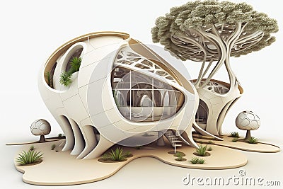 Eco friendly homes of the future on white background. Stock Photo