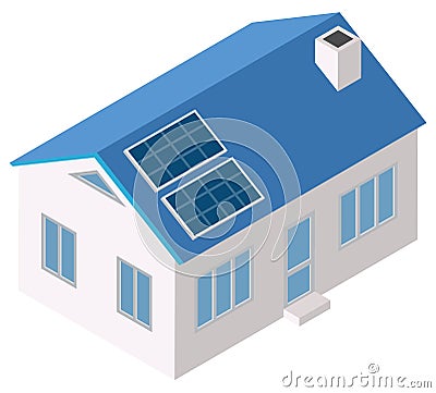 Eco friendly house, modern energy saving technology. Renewable sustainable village building Vector Illustration