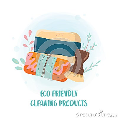 Eco friendly household cleaning products set. Zero Waste movement Vector Illustration