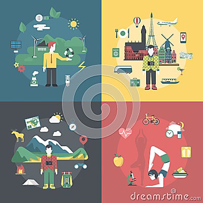 Eco friendly lifestyle travel healthy flat 3d isometric vector Vector Illustration