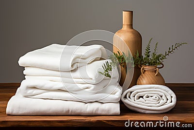 Eco friendly organic linen towel for zero waste spa concept in kinfolk style setting Stock Photo