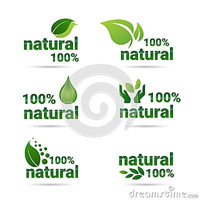 Eco Friendly Organic Natural Product Web Icon Set Green Logo Collection Vector Illustration