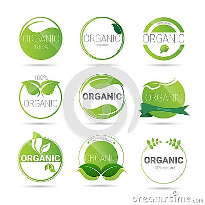 Eco Friendly Organic Natural Product Web Icon Set Green Logo Vector Illustration