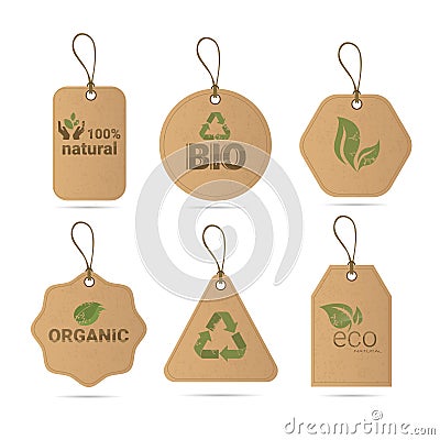 Eco Friendly Organic Natural Product Web Icon Tag Set Logo Vector Illustration