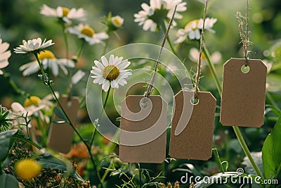 Eco-friendly Plant Tagging in Blooming Garden Stock Photo