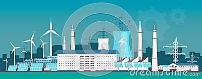 Eco friendly power plant flat color vector illustration Vector Illustration