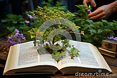 Eco friendly process Creating paper for textbooks through sustainable planting methods Stock Photo
