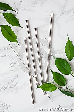 Eco-friendly reusable metal drinking straw. zero waste concept Stock Photo