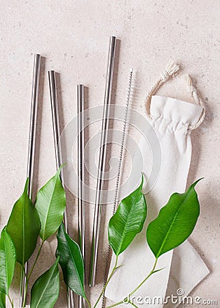 Eco-friendly reusable metal drinking straw. zero waste concept Stock Photo