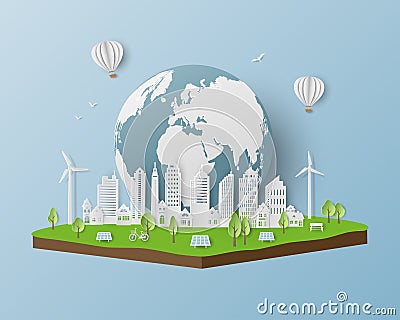 Eco friendly and save the environment conservation concept with clean city on isometric landscape Vector Illustration