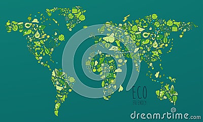 Eco Friendly set, save earth concept Vector Illustration