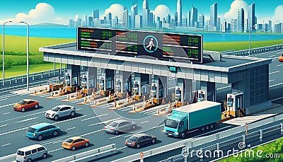 Eco-friendly toll system with blockchain and digital technology enabling fast, secure payments for smart highways Stock Photo