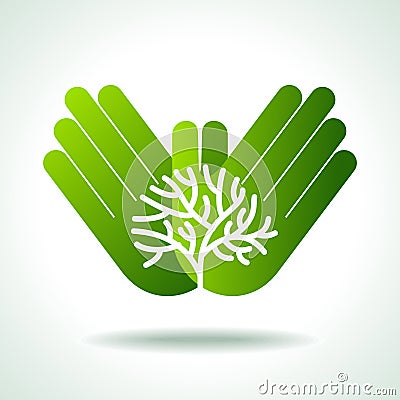 Eco friendly tree in hands illustration Vector Illustration