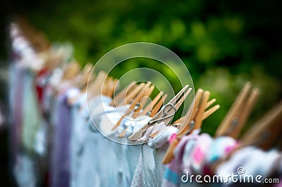 Eco-friendly washing line laundry drying Stock Photo