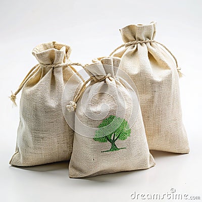Eco friendly white burlap bags are reusable Stock Photo
