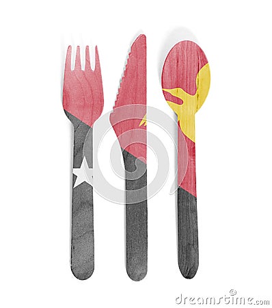 Eco friendly wooden cutlery - Plastic free concept - Flag of Papua New Guinea Stock Photo