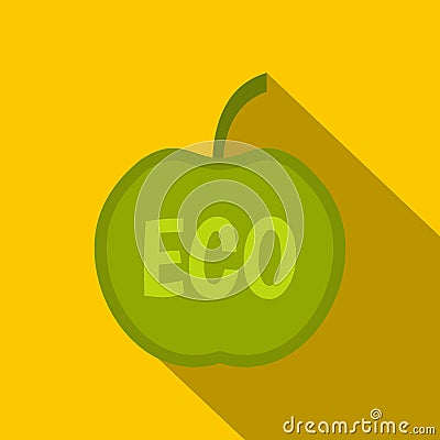 ECO green apple icon, flat style Vector Illustration