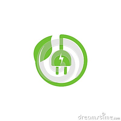 eco green electric plug icon symbol vector design with leaf Vector Illustration