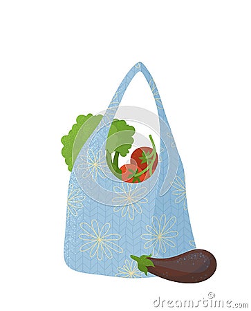 Eco handbag with vegetables flat vector illustration Vector Illustration