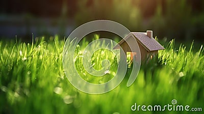 Eco House Concept - Environmentally Friendly Green Housing Co Amidst Natural Landscape Stock Photo