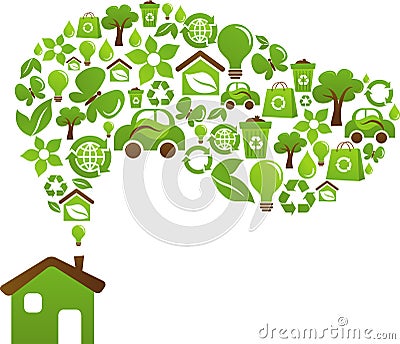 Eco house concept - green energy icons Vector Illustration