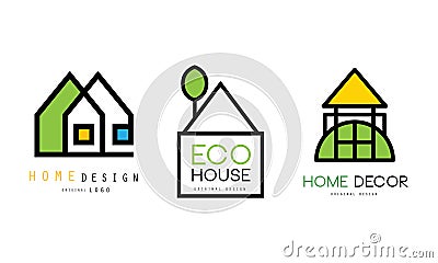 Eco House Design Logo Templates Collection, Real Estate, Construction Company Green Badges Flat Vector Illustration Vector Illustration