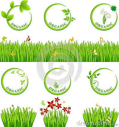 Eco icon and grass Vector Illustration