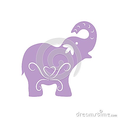 Eco icon violet elephant symbol. Vector illustration isolated on the light background. Fashion graphic design. Indian sign. Vivid Vector Illustration