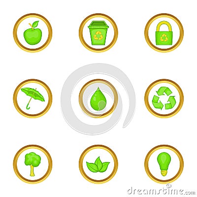 Eco icons set, cartoon style Vector Illustration