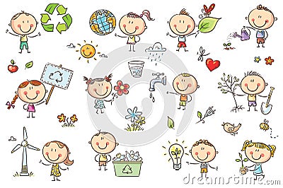 Eco kids set Vector Illustration