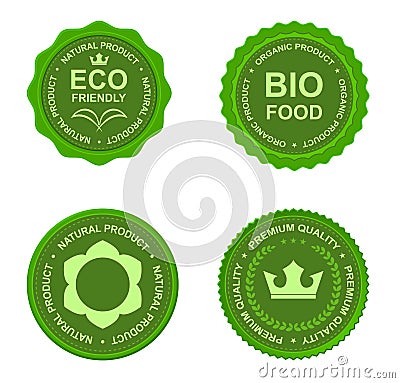 Eco natural green business labels set Vector Illustration