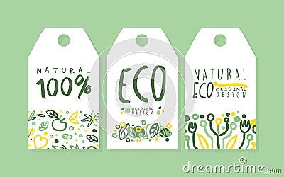 Eco Natural Tags Set, Green Eco Friendly Labels Vector Illustration Vector Illustration