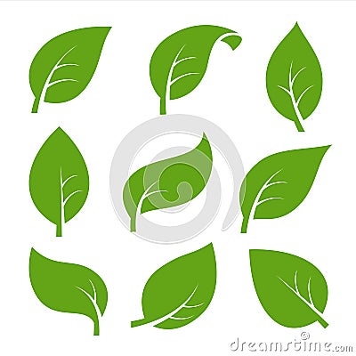 Eco nature green color leaf vector logo flat icon set Vector Illustration