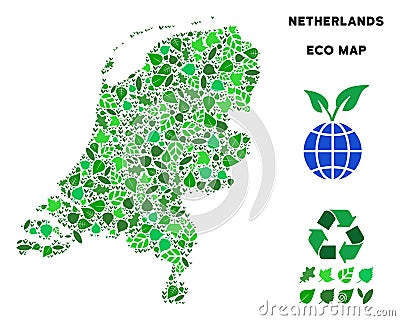 Vector Leaf Green Collage Netherlands Map Vector Illustration