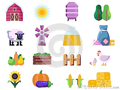 Eco Organic Farm Icon Set in Flat Vector Illustration