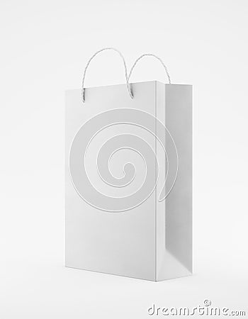 Eco packaging mockup bag kraft paper with handle half side. Standart medium white template on white background promotional Stock Photo