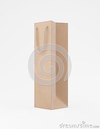 Eco packaging mockup bag kraft paper with handle half side. Tall narrow brown template on white background promotional advertising Stock Photo