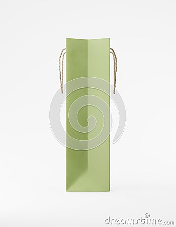 Eco packaging mockup bag kraft paper with handle side. Tall narrow green template on white background promotional advertising. 3D Stock Photo