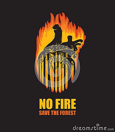 Eco poster on the theme of wildfires, save the forest Vector Illustration